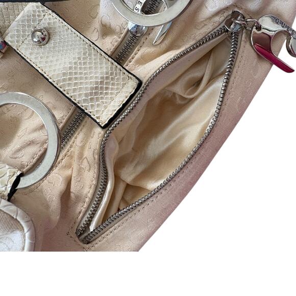 VTG Guess Y2K Cream Logo Faux Croc Patent Leather Shoulder Bag Studded EUC - Picture 12 of 13